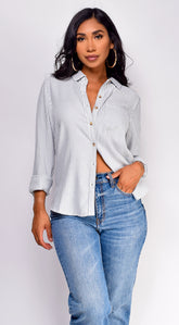 Nawal Pinstripe Button Down Shirt - Blue